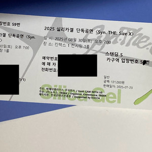 실리카겔 8/30 첫콘 5n번 콘서트 티켓 양도