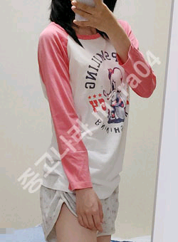 할) 프린팅 배색 긴팔 Free (착샷O)--1