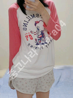 할) 프린팅 배색 긴팔 Free (착샷O)--0