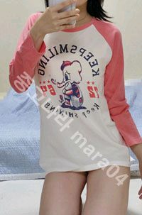 할) 프린팅 배색 긴팔 Free (착샷O)--3