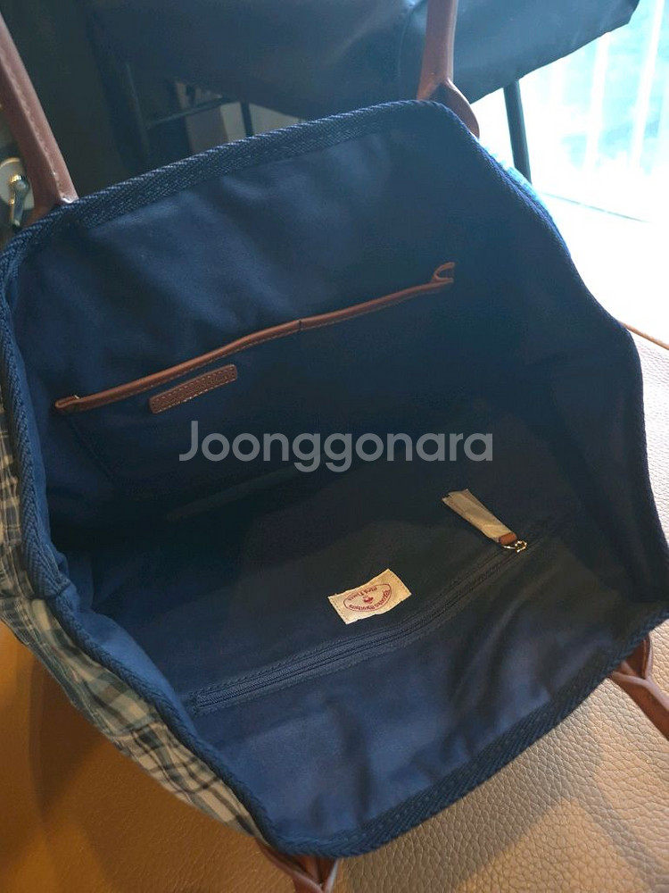 브룩스브라더스 블루 체크 패치워크 토트백--4