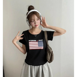 성조기 프린팅 반팔 티셔츠