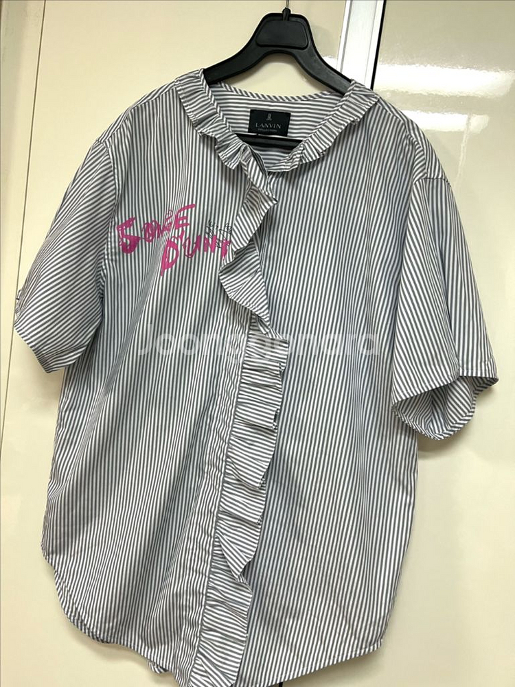 한섬 랑방컬렉션 프릴 스트라이프 셔츠 바스락 블라우스--3