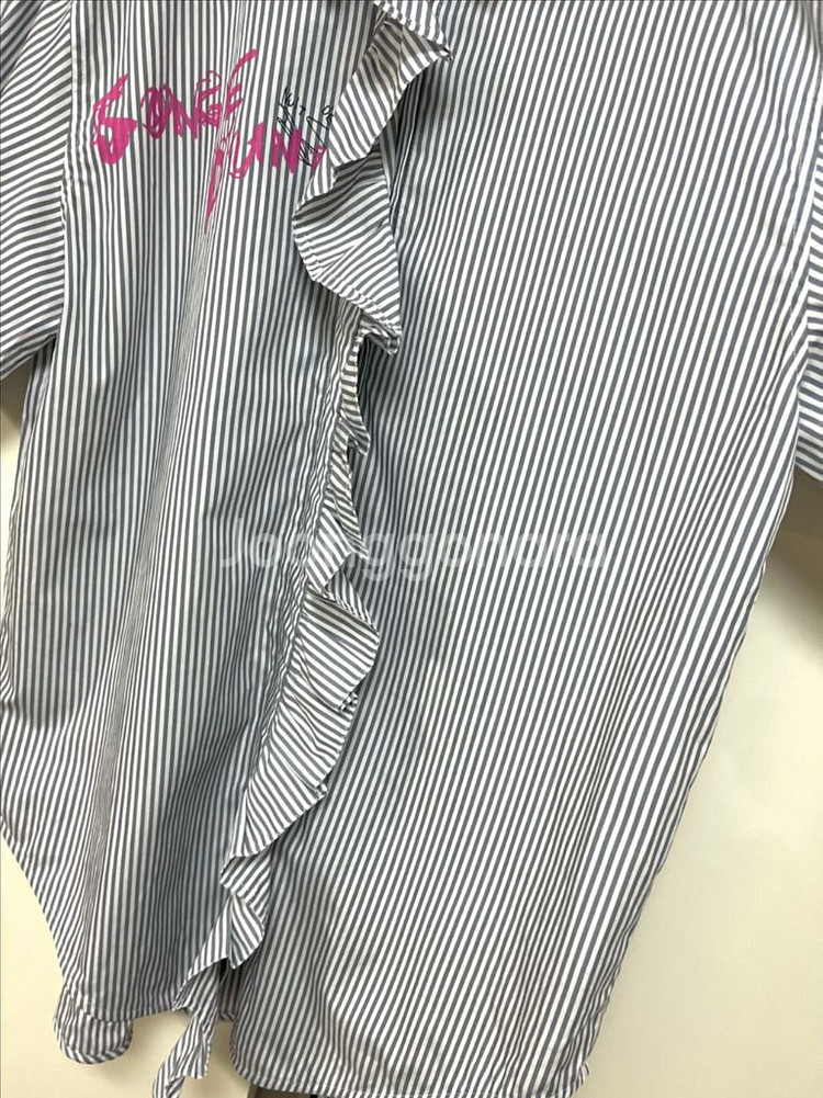 한섬 랑방컬렉션 프릴 스트라이프 셔츠 바스락 블라우스--6