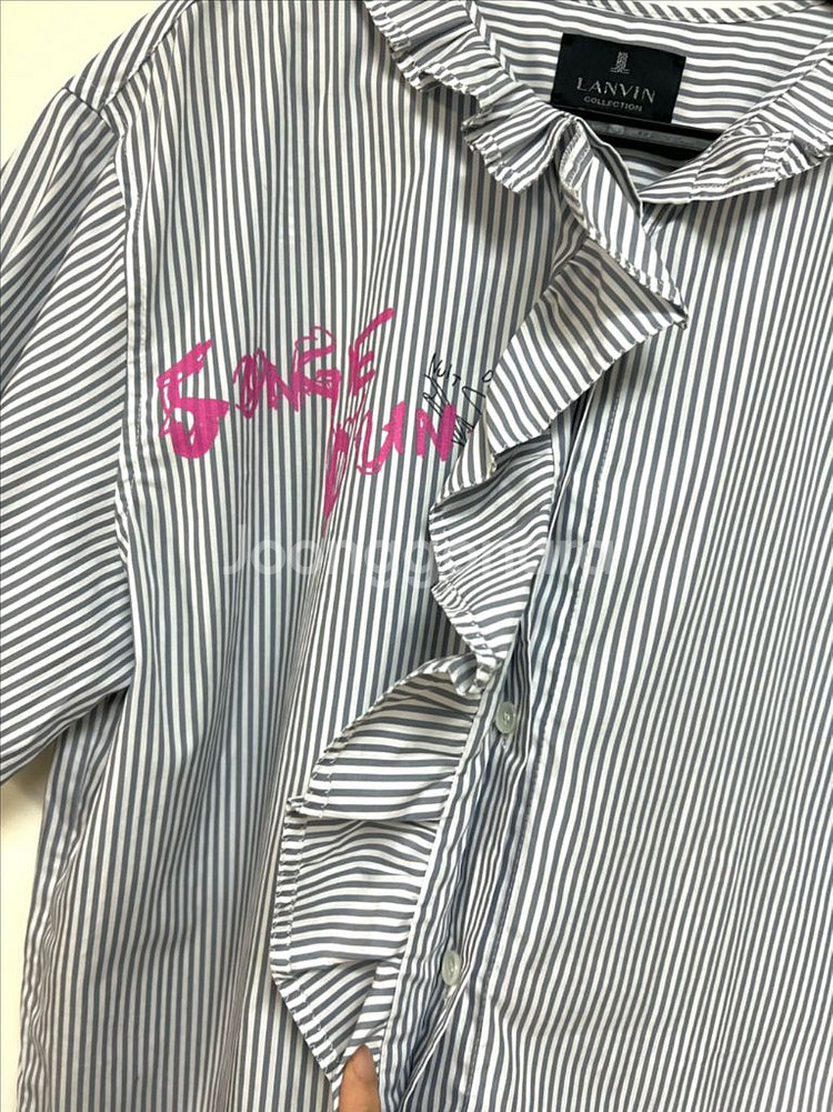 한섬 랑방컬렉션 프릴 스트라이프 셔츠 바스락 블라우스--5