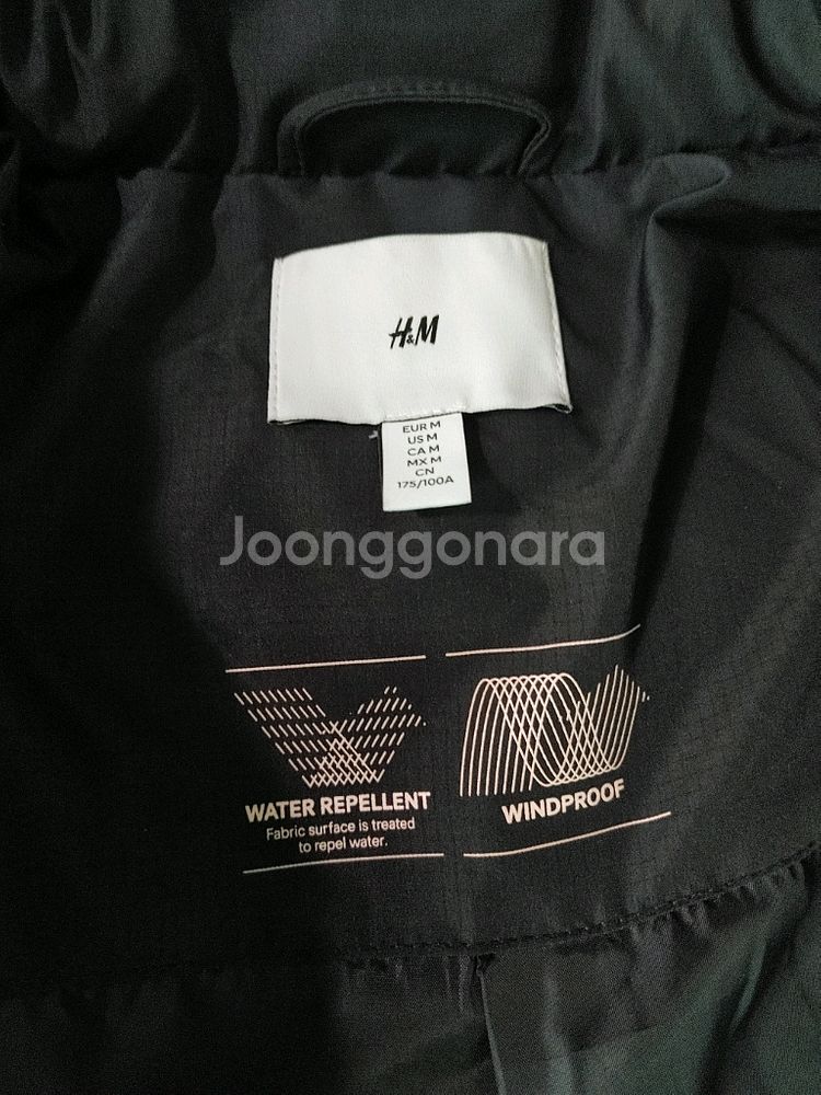 H&M 블랙 패딩 남성 M 발수기능 바람막이점퍼자켓--2
