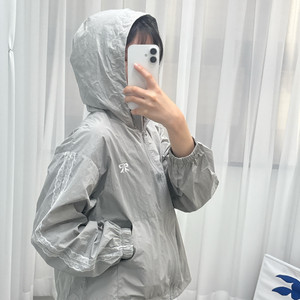 레이스 후드 바람막이 크롭 점퍼
