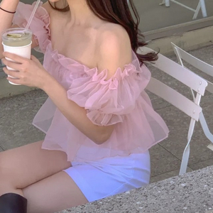 쉬폰 프릴 크롭 블라우스