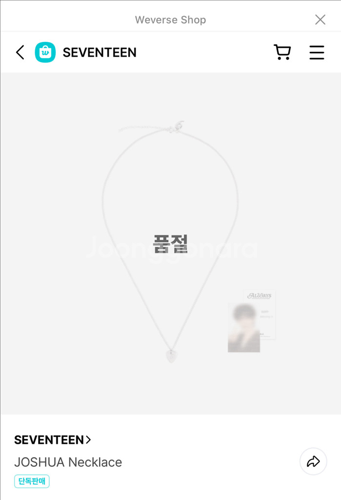 세븐틴 조슈아 슈아 목걸이 9주년 슈아 포카--0