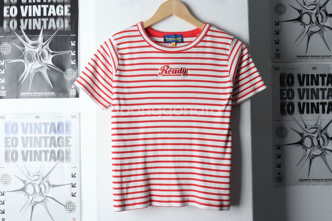 W(4XL) 브랜드빈티지 반팔 티셔츠 스트라이프 니트--1