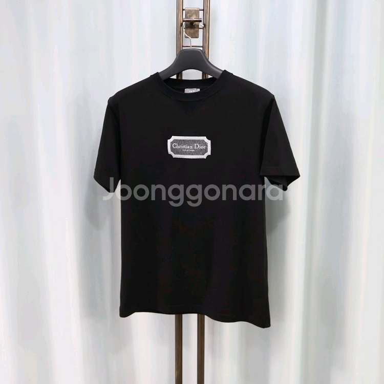 디올 꾸뛰르 로고 자수 블랙 반팔 티셔츠 S/100--1