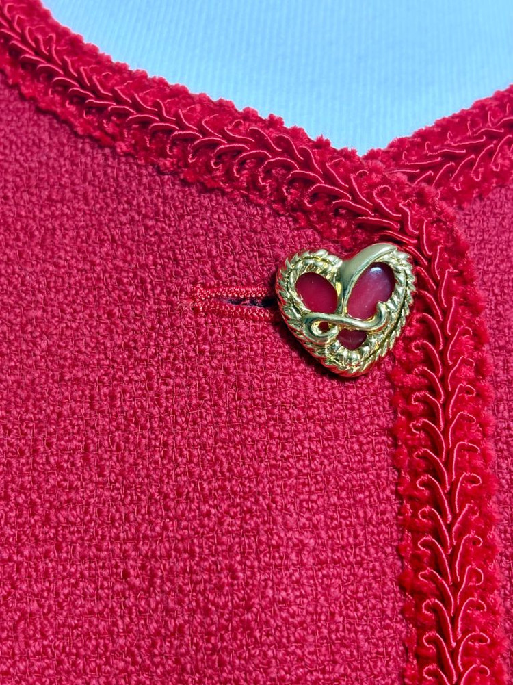 레드 하트 버튼 트위드 자켓 스커트 셋업--2