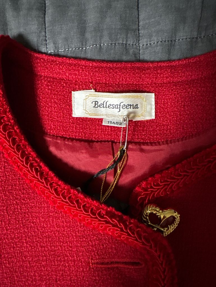 레드 하트 버튼 트위드 자켓 스커트 셋업--7