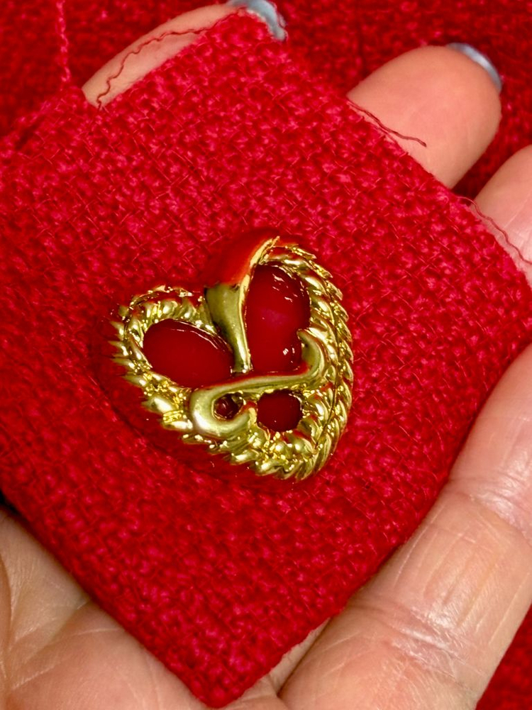 레드 하트 버튼 트위드 자켓 스커트 셋업--11