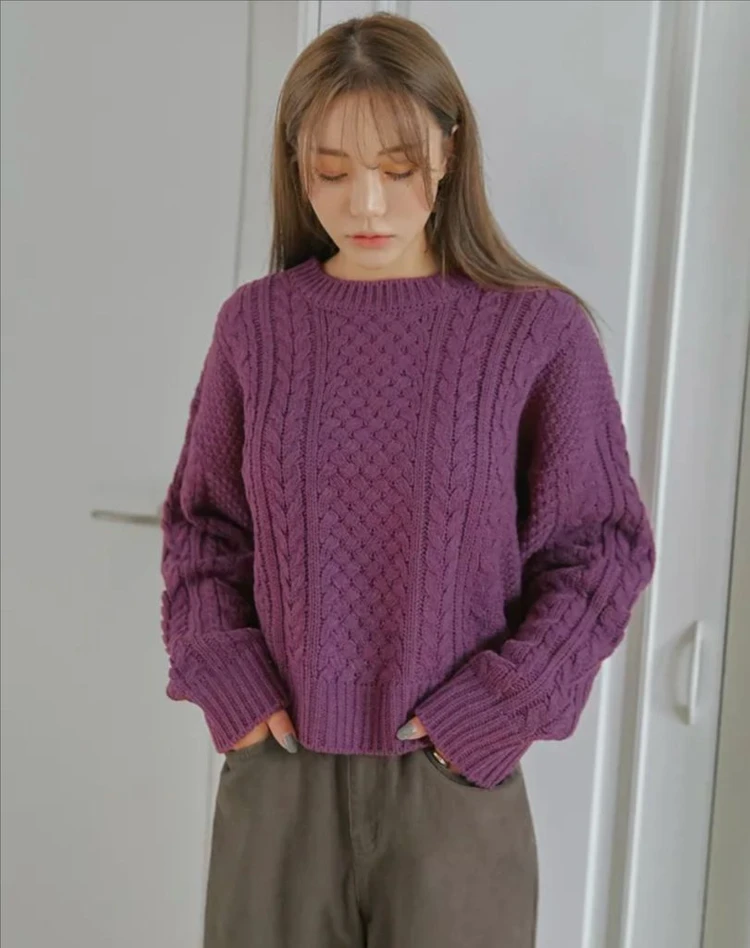 [아이보리]커먼유니크 아렌드 트위스트 라운드 크롭 니트 이미지