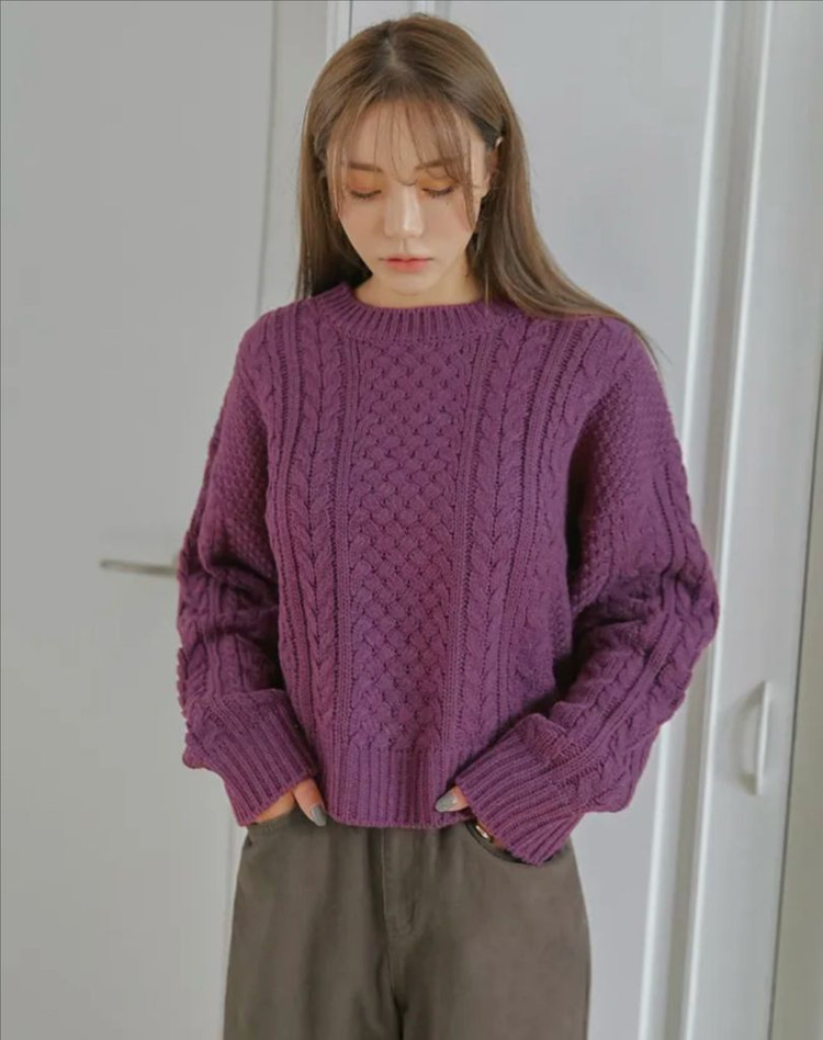 [아이보리]커먼유니크 아렌드 트위스트 라운드 크롭 니트 이미지