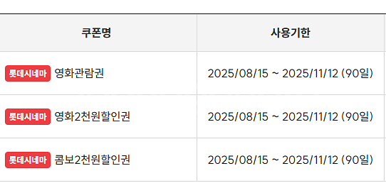 롯데시네마 영화관람권 + 2천원할인권+콤보2천원할인권--0