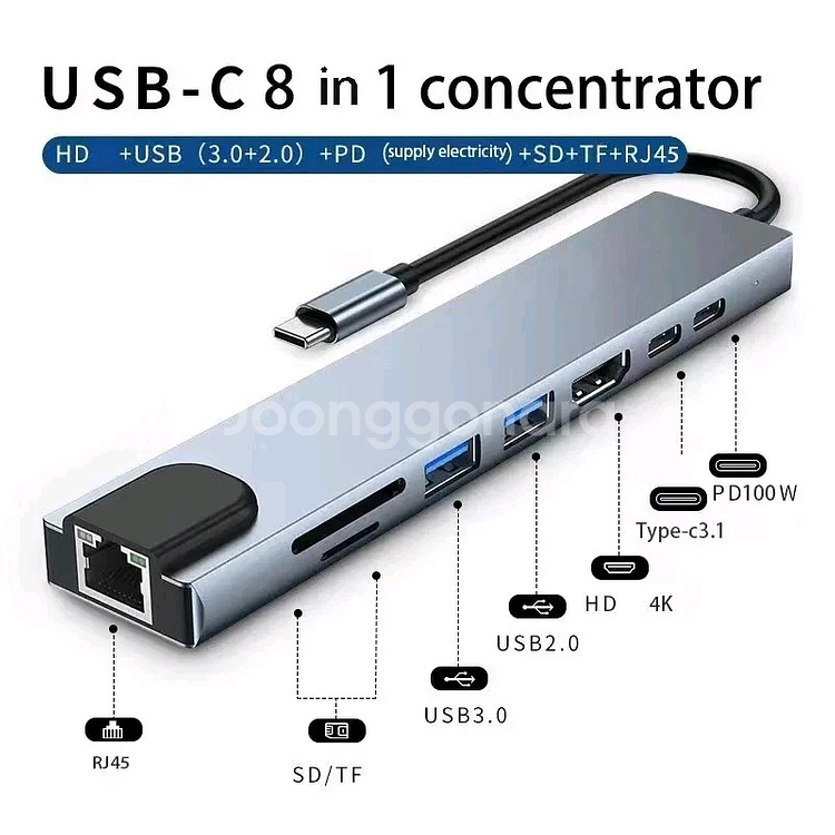 USB-C 8in1 허브 새상품 HDMI 포함--0
