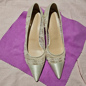 실버 화이트 레이스 웨딩슈즈 수제화 37 240