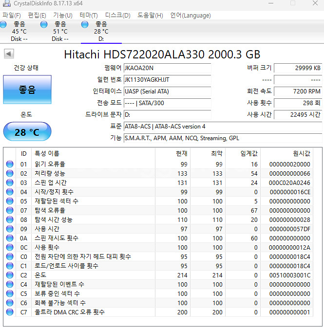 히타치 2TB 4개일괄--4