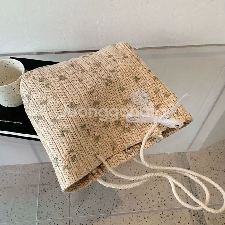 꽃무늬 라탄 토트백 숄더백--1
