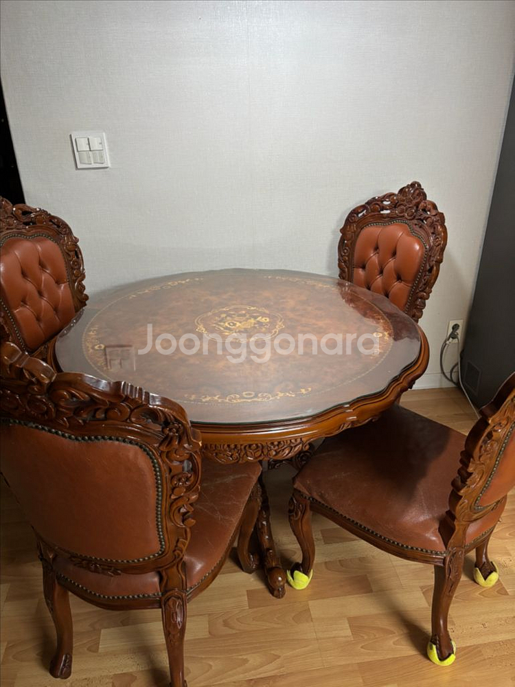 앤틱 원목 식탁+의자 세트--0