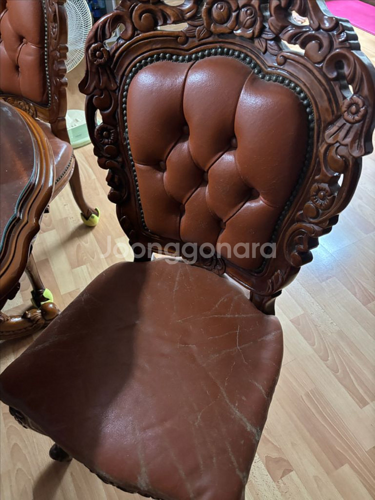 앤틱 원목 식탁+의자 세트--2