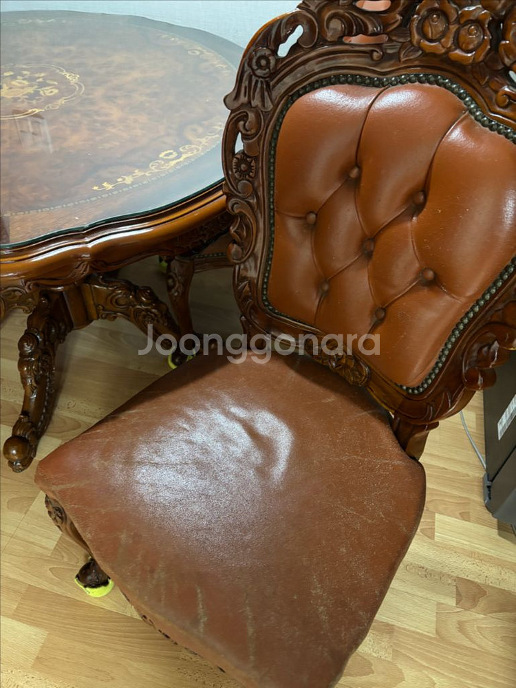 앤틱 원목 식탁+의자 세트--3