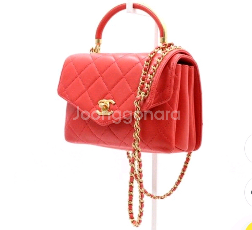 Chanel 금장 코랄레드 토트 숄더백 정품--5
