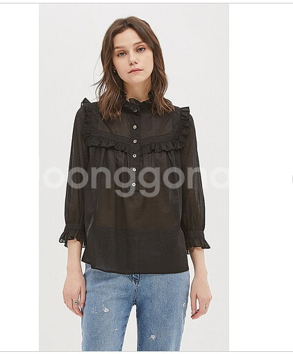 시슬리 블랙 러플 블라우스 55 사이즈 정품 사이즈--0