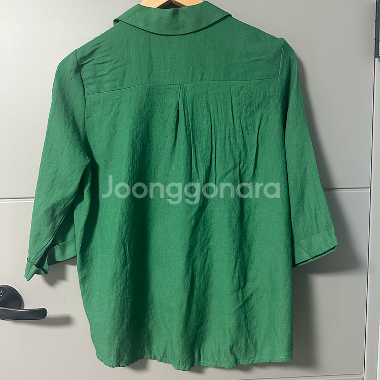 여름 카라 면 린넨 초록색 셔츠 반팔 블라우스 남방--2