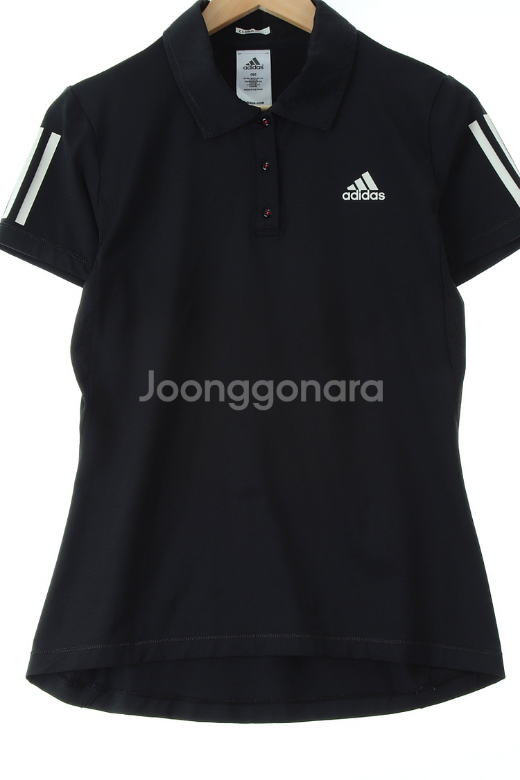 W(L) 아디다스 반팔 카라 티셔츠 기능성 블랙 삼선--0