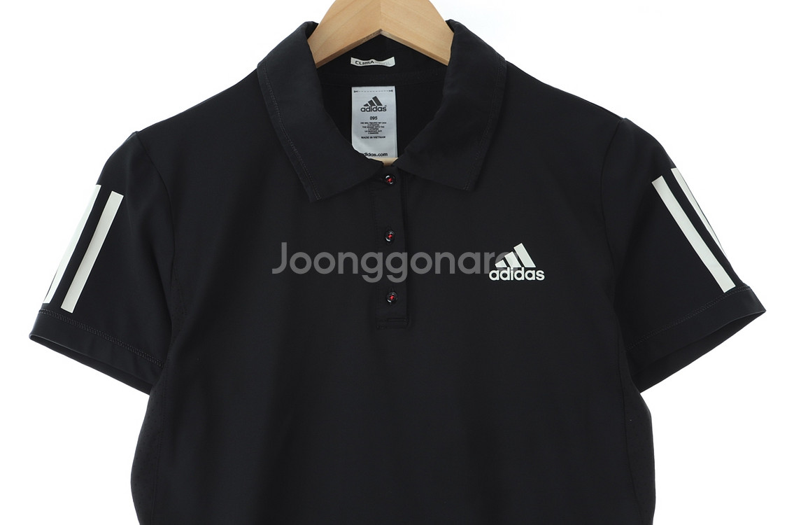 W(L) 아디다스 반팔 카라 티셔츠 기능성 블랙 삼선--1