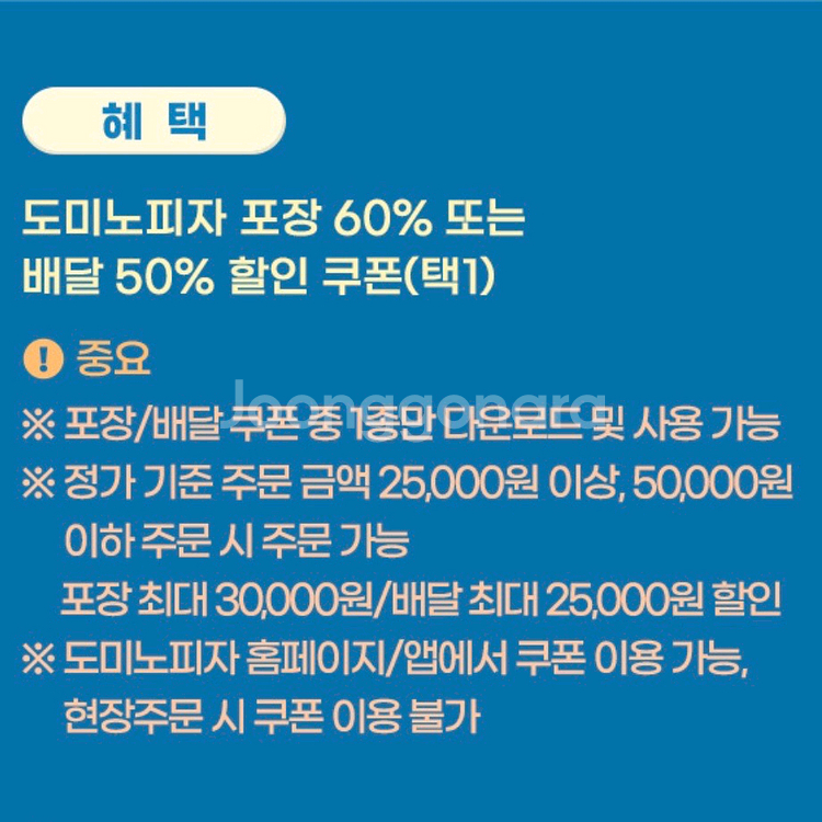 도미노피자 피자 포장할인쿠폰 60퍼--1