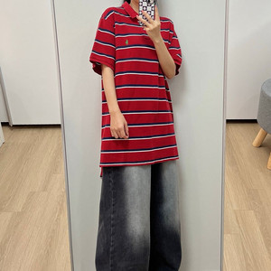 폴로 랄프로렌 자수포니 스트라이프 카라 반팔티 이미지