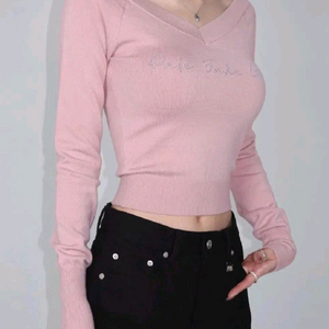 페일제이드 큐빅레터링 브이넥(핑크)