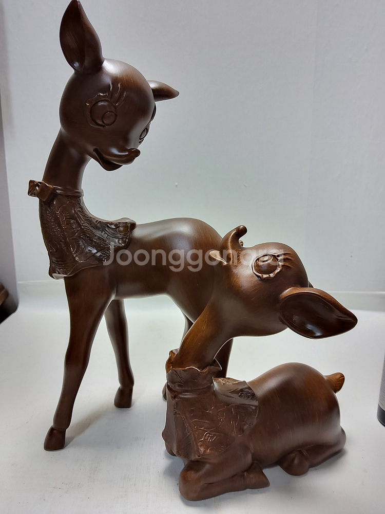 목각 아기사슴 한쌍 높이32cm 높이19cm--0