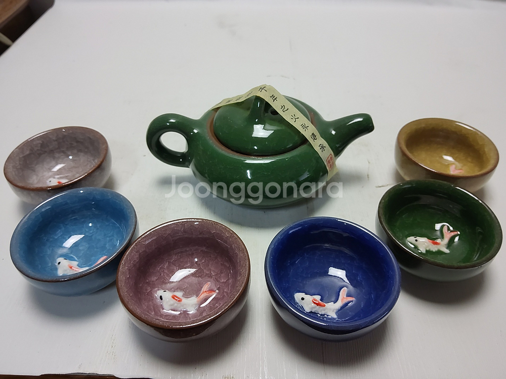 빙열 물고기 청자다기세트 자사호길이14cm찻잔지름6cm--0