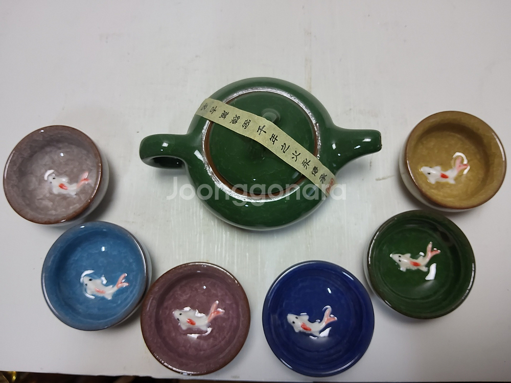 빙열 물고기 청자다기세트 자사호길이14cm찻잔지름6cm--1