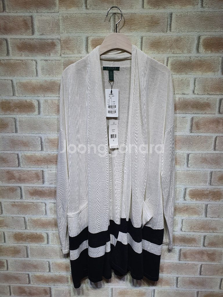 택부착 랄프로렌 정품 린넨 스트라이프 오픈 가디건 XL--3