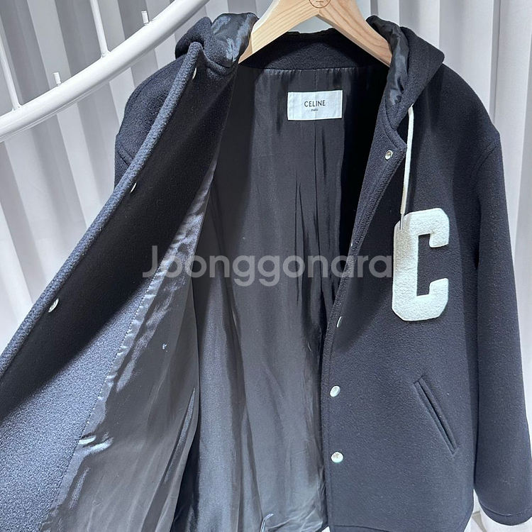 52 / 셀린느 백로고 울 칼리지 후드 코트 자켓--4