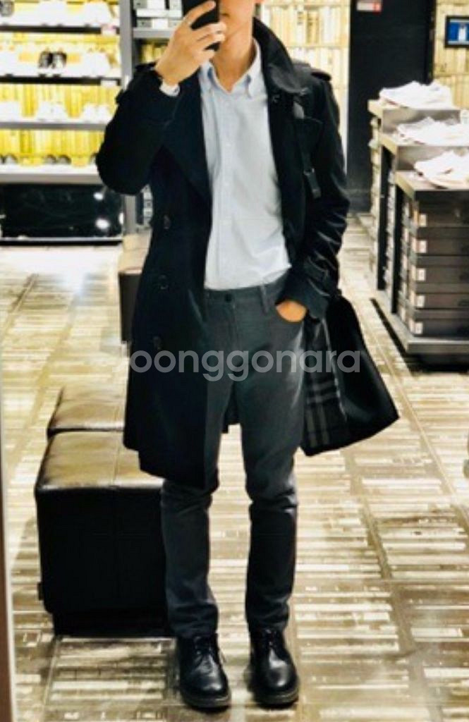 버버리 트렌치 코트 (블랙, 사이즈 48, 미들렝스)--0