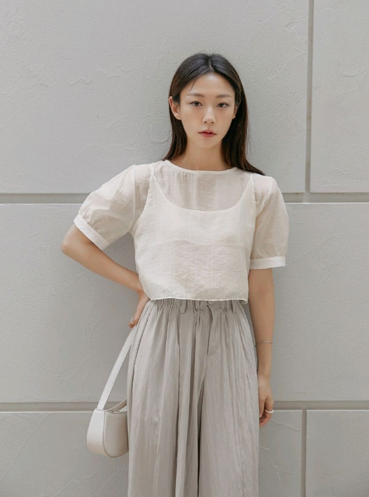 커먼유니크 뷔스티에 블라우스 세트 하객룩 이미지