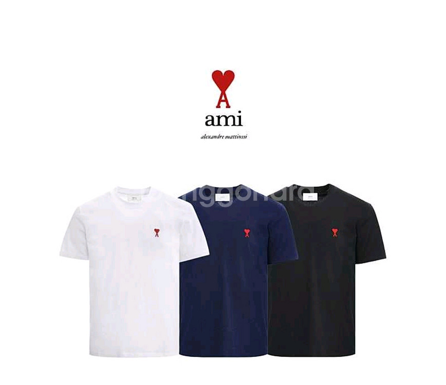 [ami] 아미 하트 로고 화이트 반팔 티셔츠--1