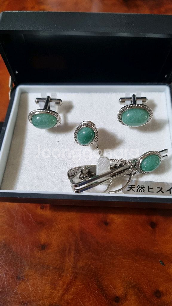 부모유품천연비취넥타이커프스핀세트--0