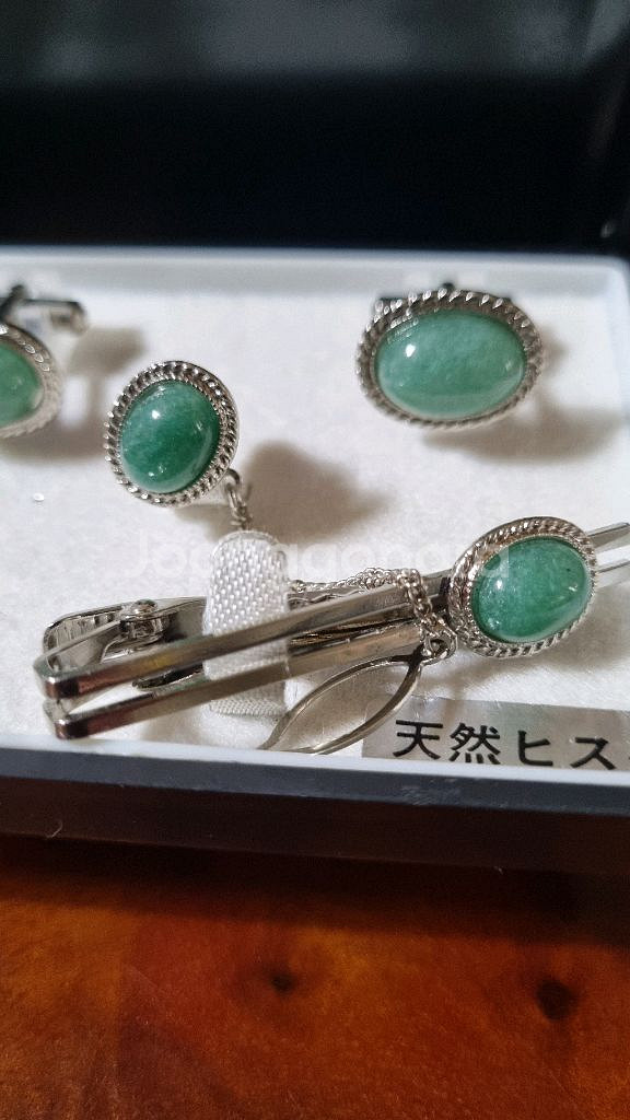 부모유품천연비취넥타이커프스핀세트--1