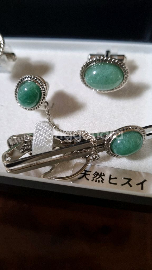 부모유품천연비취넥타이커프스핀세트--5