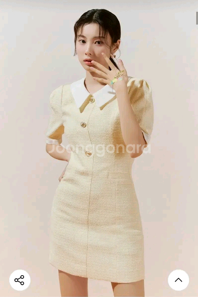 로엠 트위드 배색 카라 원피스 옐로우 M--1