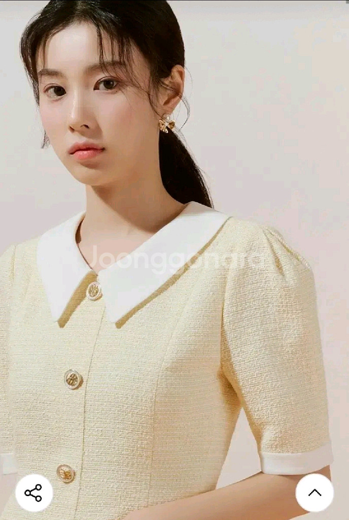 로엠 트위드 배색 카라 원피스 옐로우 M--2