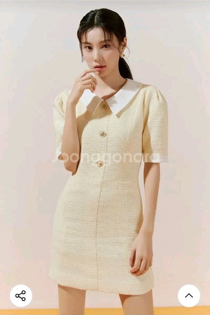 로엠 트위드 배색 카라 원피스 옐로우 M--0